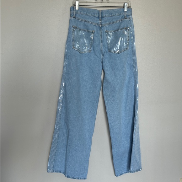 Pilcro Sequin Skater High-Rise Wide-Leg Jeans Size 28 In Light Denim Color - Picture 7 of 16